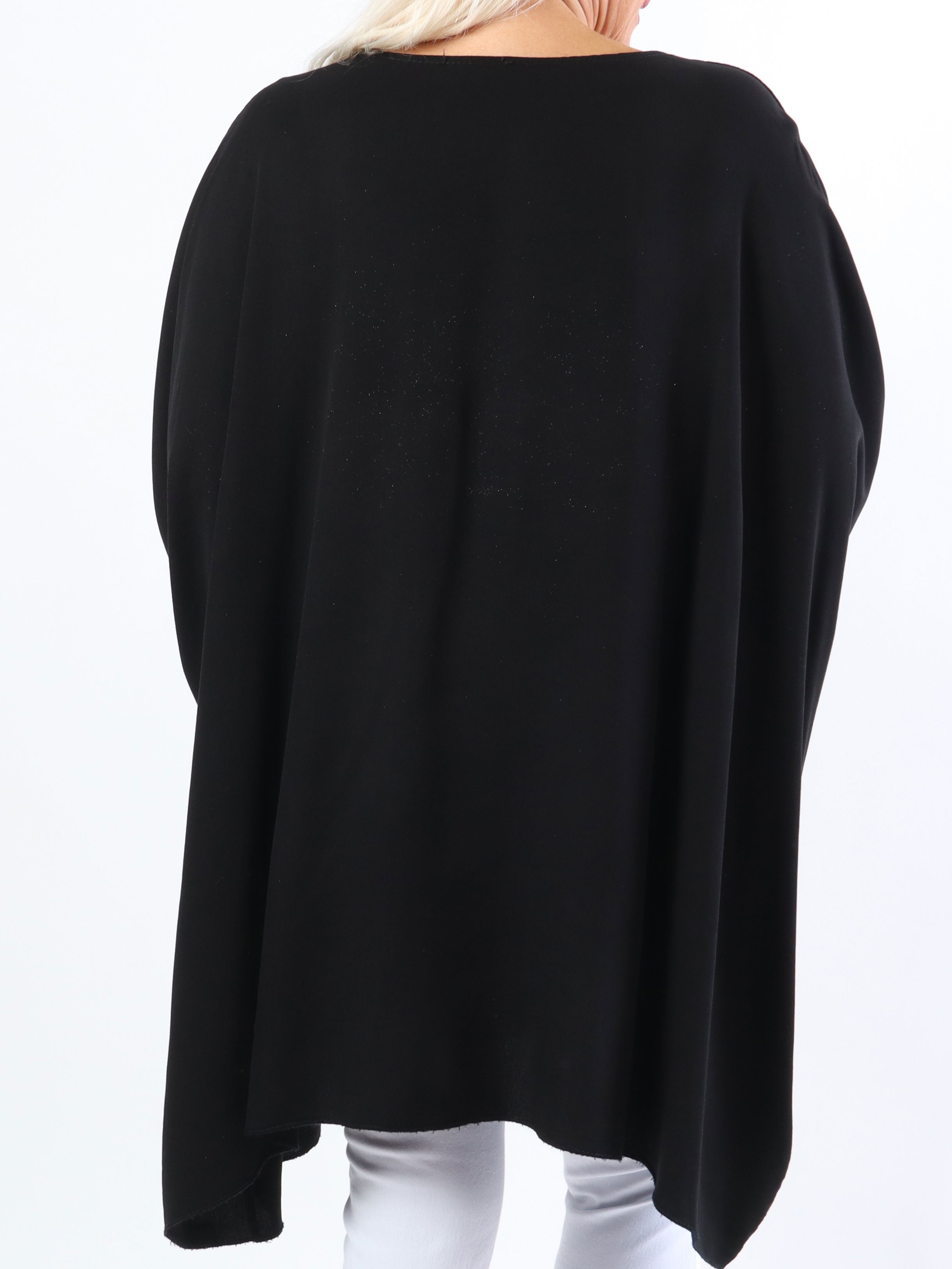 Flavia - Plus size t-shirt med silvertryck och fladdermusärmar